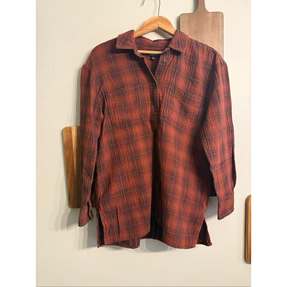 Madewell Rust Brown Plaid Cotton Flannel Oversized Button-up Shirt Small - Picture 1 of 5